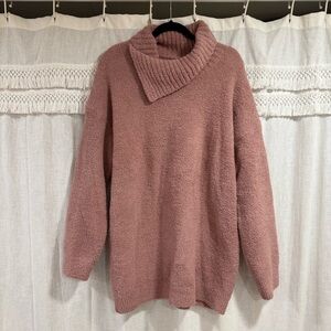 Barefoot Dreams Womens Cozychic Rose Quartz Cowl Neck Shirt Pullover Sweater